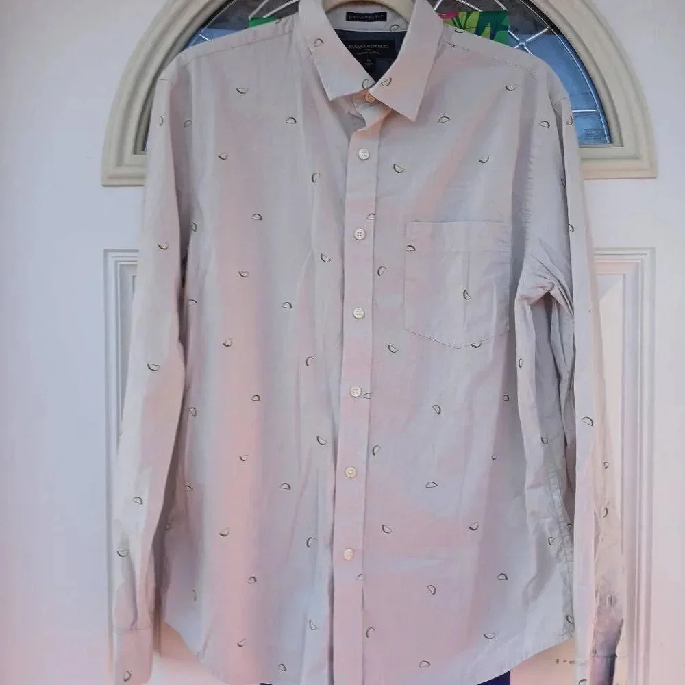 MEN'S BANANA REPUBLIC BUTTON DOWN NOVELTY ORGANIC COTTON MEDIUM PREPPY VACATION